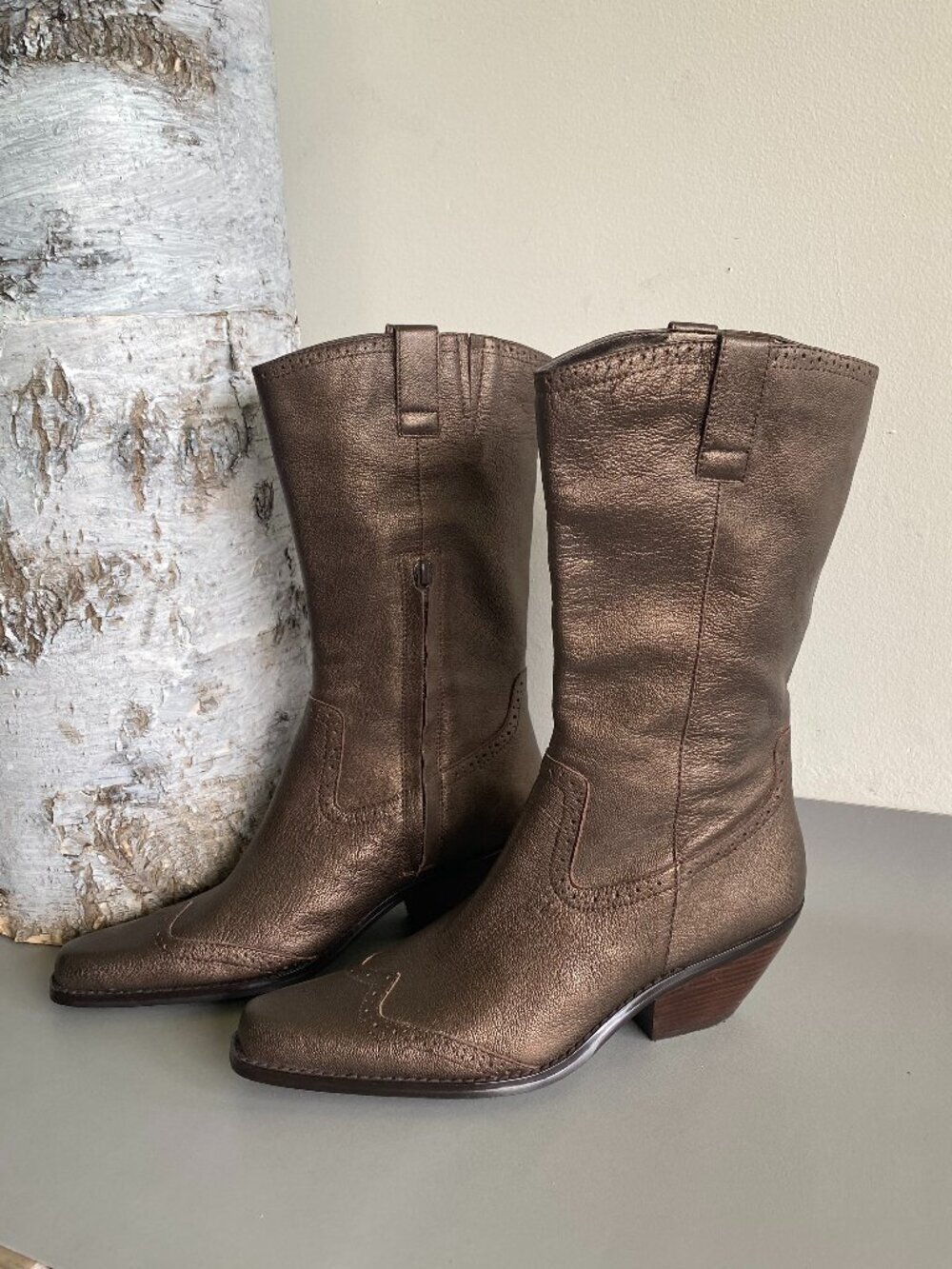 ColdWater Creek Women's Leather Metallic Bronze Western Cowboy Boots Sz 8.5​